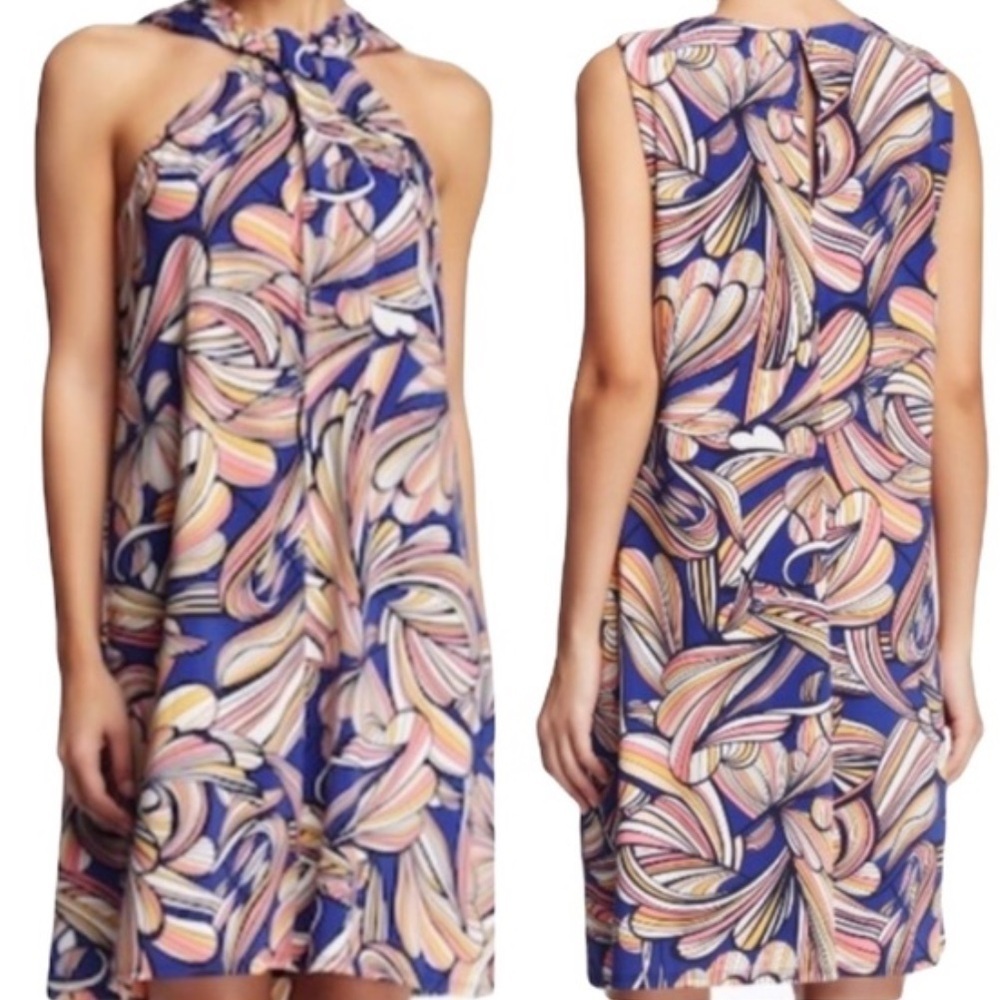 Trina Turk Jackie Twisted Halter Neck Retro Print Dress Size Medium
